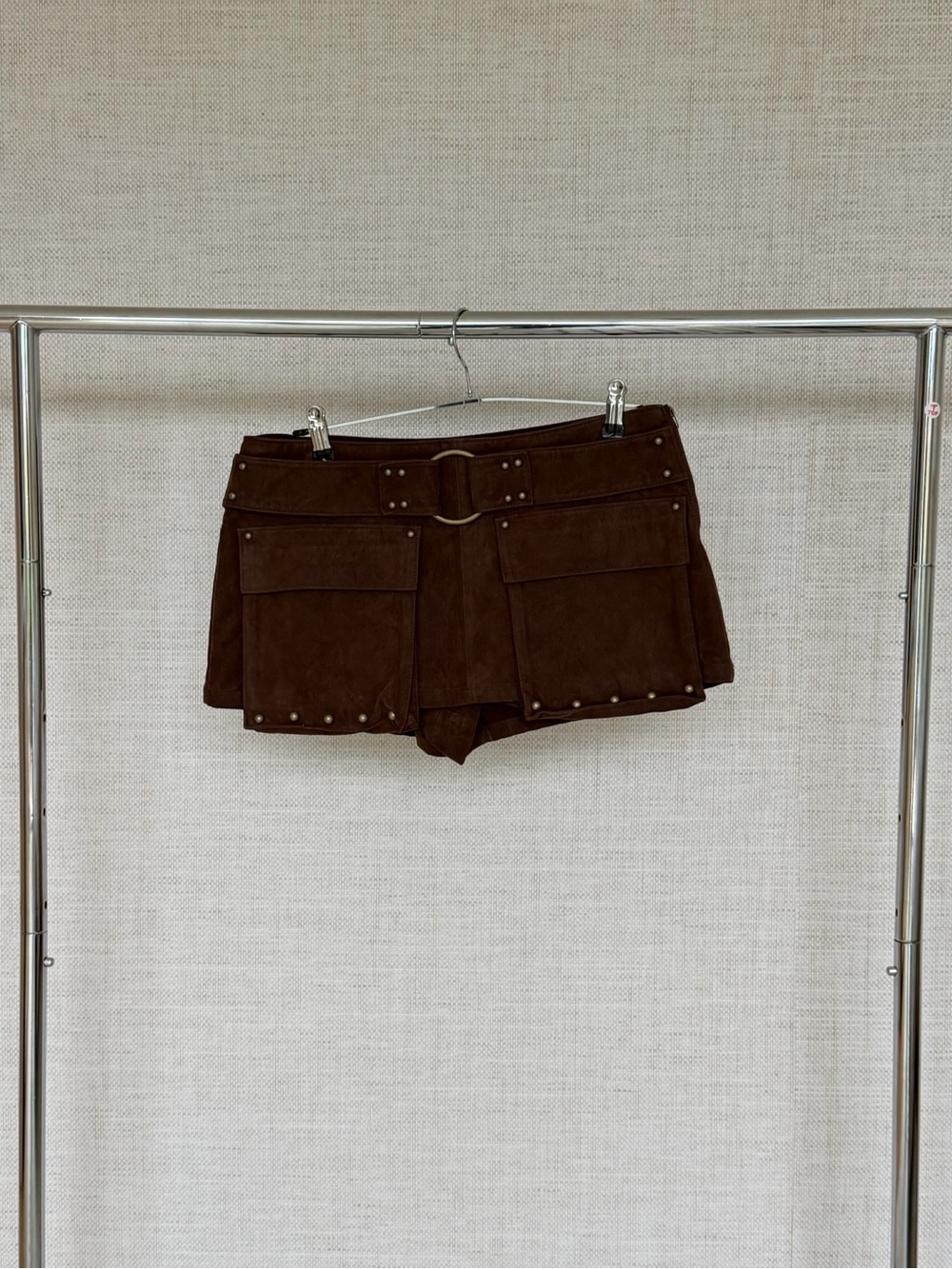 Free People Brown Suede Studded Utility Skort Shorts with Belt